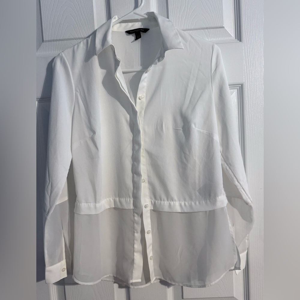 Banana Republic Petite Sheer Panel Button-Down Blouse – XS